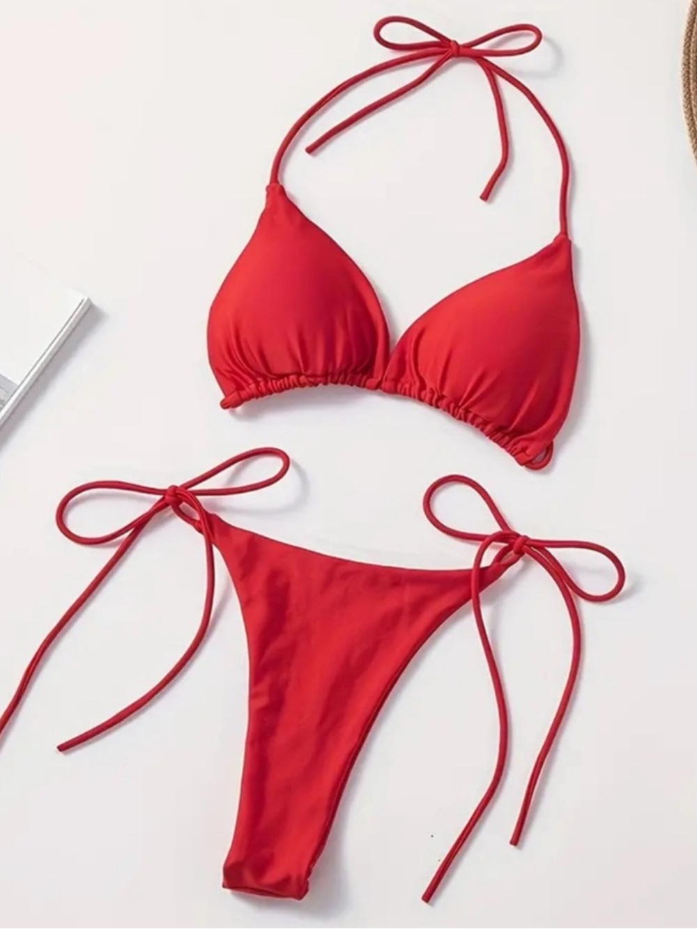Red String Tie Bikini Set Thong Bottom Size Small New